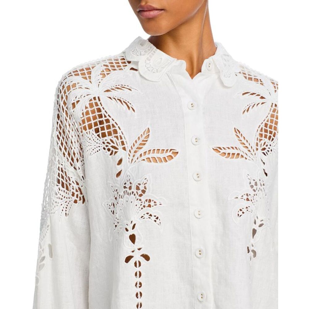 Farm Rio Womens Palms Richelieu Long Sleeve Shirt Small Off White - NWT $248 - Picture 5 of 7